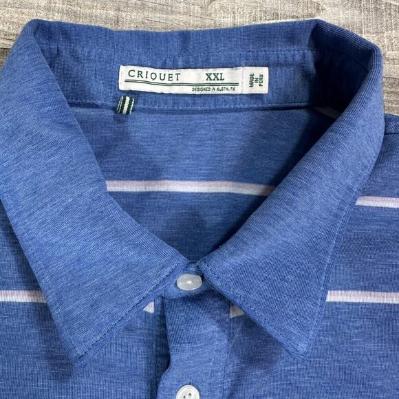 Criquet Shirt Mens Size XXL Blue Striped Golf Polo Golfer Embroidered - Picture 10 of 13
